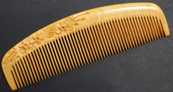 Carved boxwood comb-13.5cm -Cherry Blossom-