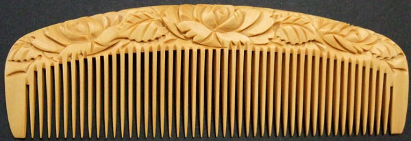 Carved boxwood comb-12cm -Rose-