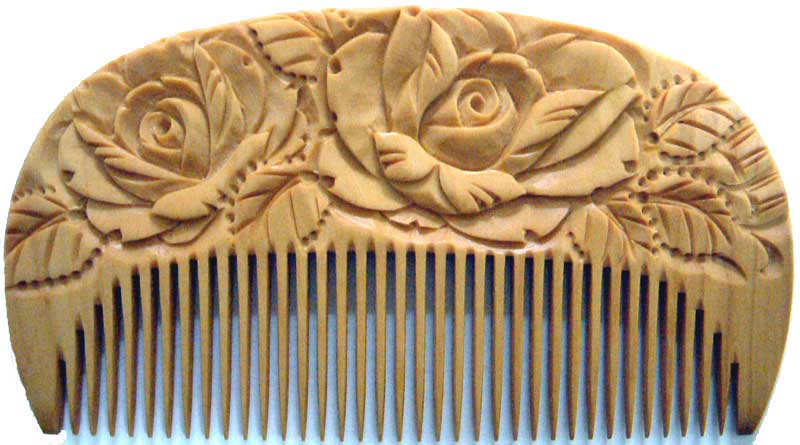 Carved boxwood comb -Rose-